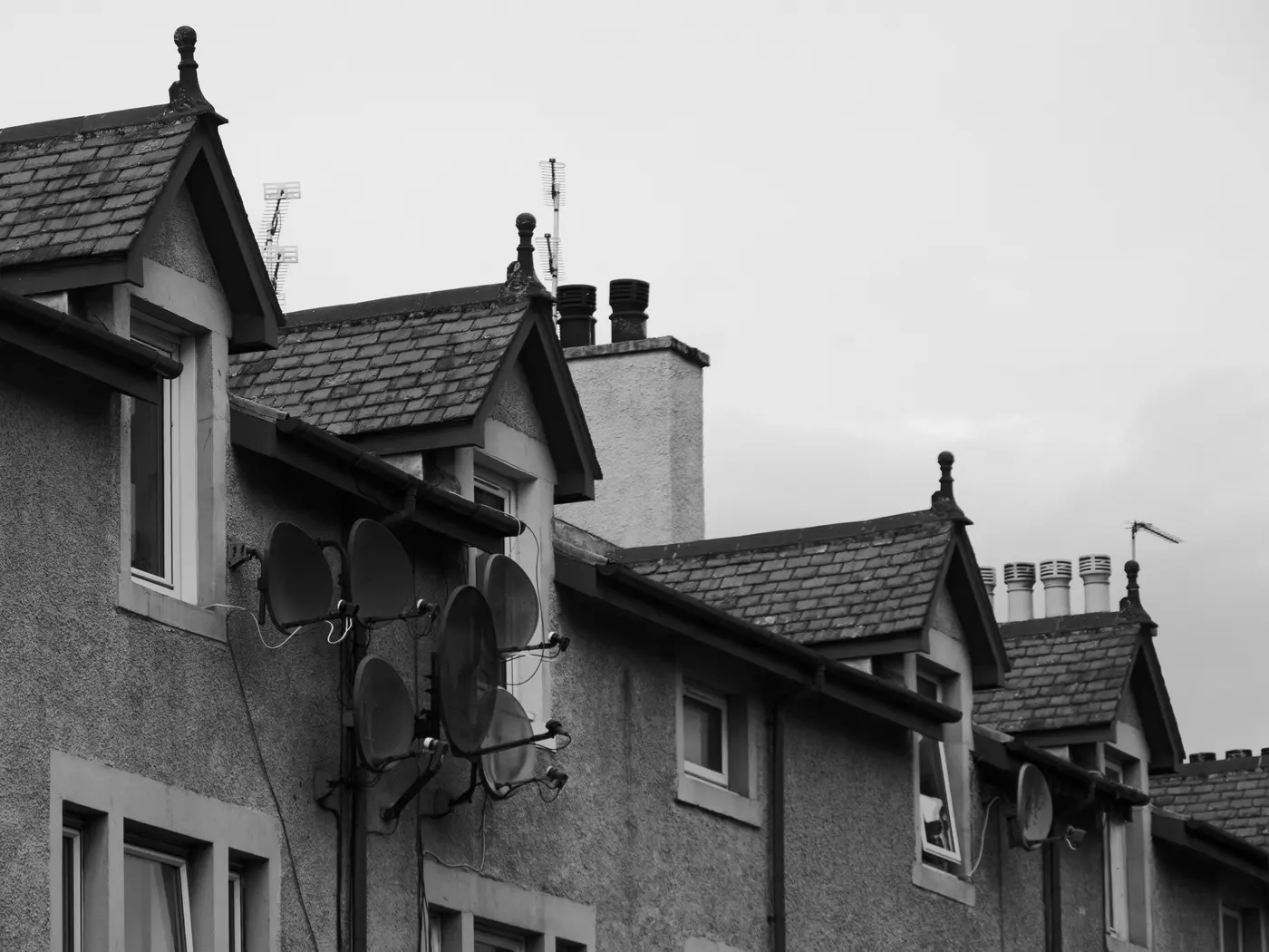 Rooflines of conventional residential properties
